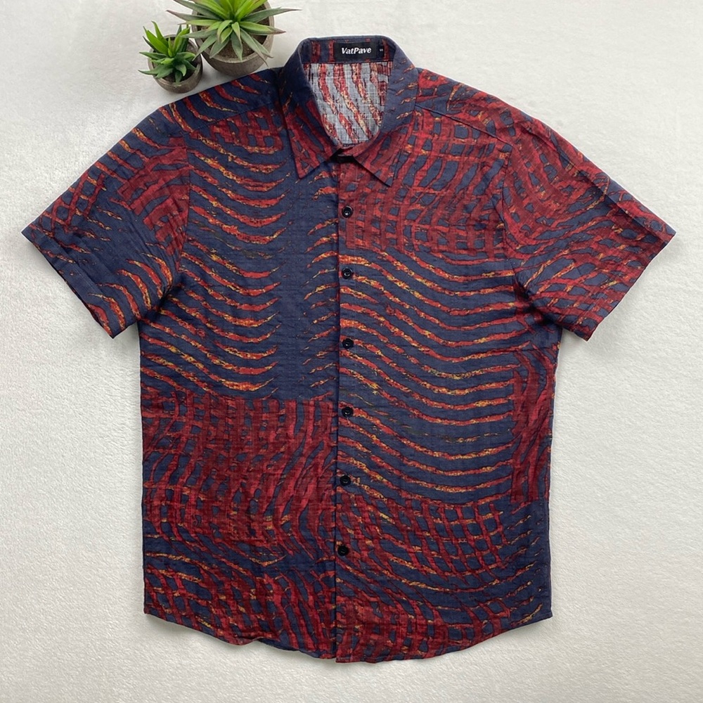 Vatpave Floral/Tropical Cotton/Viscose Short Sleeve Shirt (Red/Blue/Yellow)